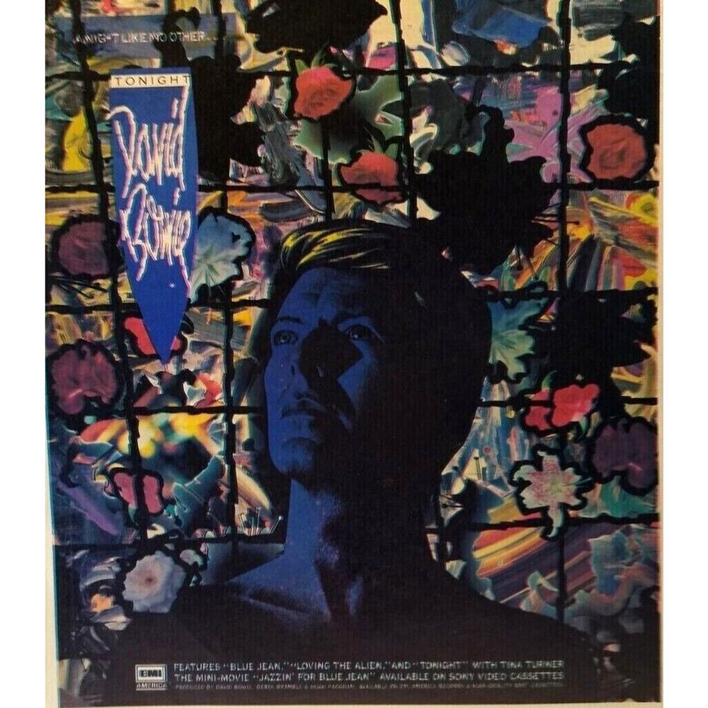 David Bowie Tonight Album AD 1984 Vintage Artwork Pop Rock Music Blue Jean Hit